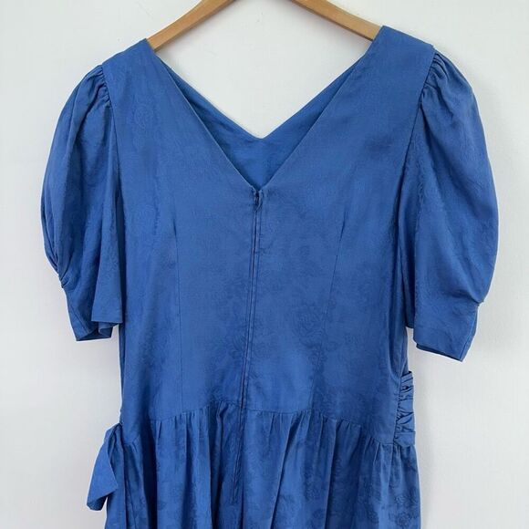 Jane Schaffhausen Belle France Women’s 80s Jacquard Drop Waist Steel Cornflower - Picture 13 of 15